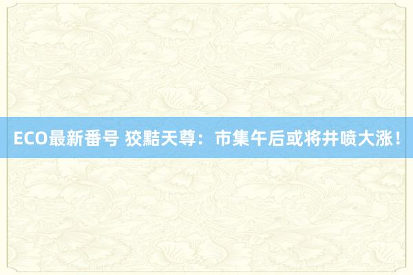 ECO最新番号 狡黠天尊：市集午后或将井喷大涨！