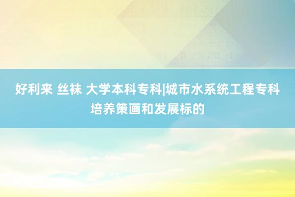 好利来 丝袜 大学本科专科|城市水系统工程专科培养策画和发展标的
